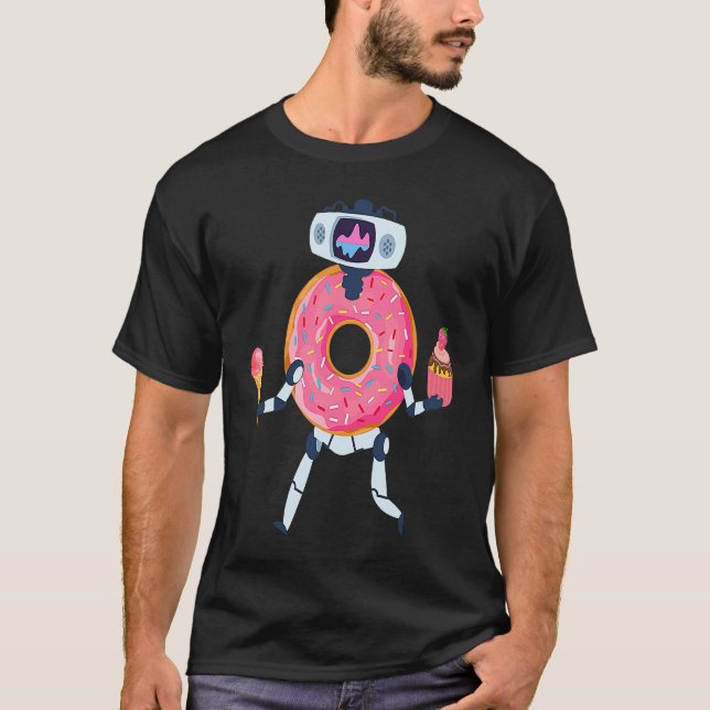 Munkrobot med glass och cupcakes t shirt (Framsida)