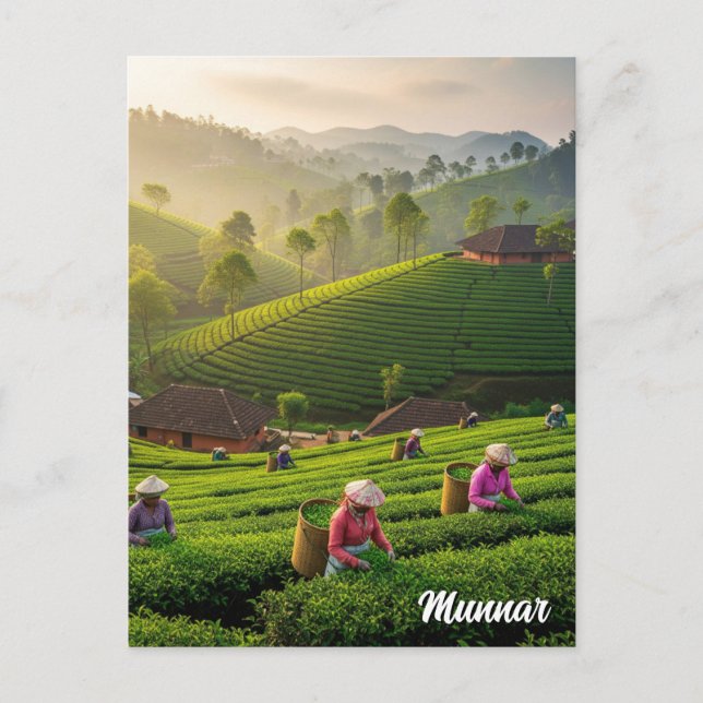 Munnar Kerala India Tea Plantation Vykort (Framsida)