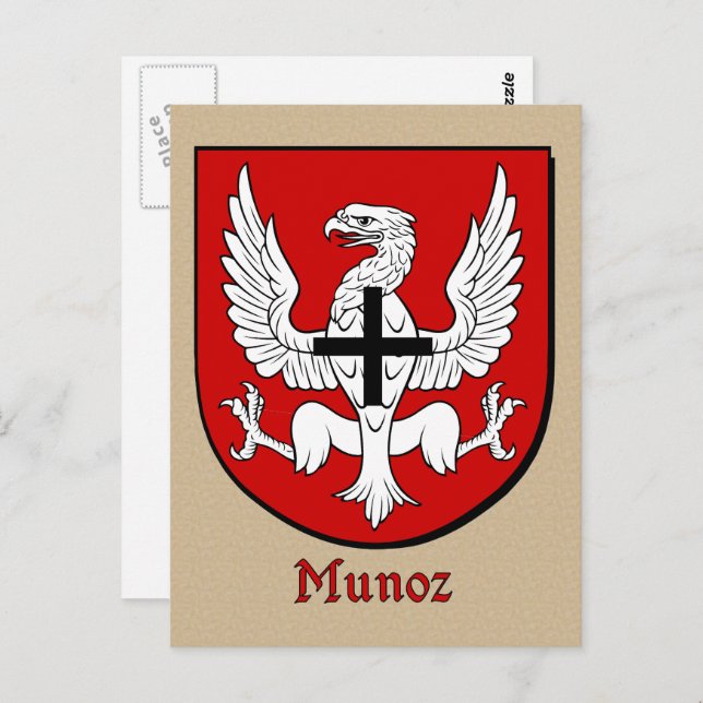 Munoz Ancestral Heraldic Shield Vykort (Fram/baksida)
