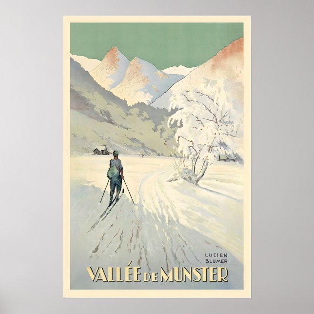 Münsterdalen Alsace Frankrike Vintage skidposter Poster (Framsidan)