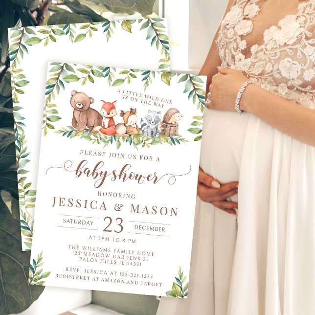 Munstycksinbjudan till duschning av pojke i skogen inbjudningar (Skapare uppladdad)