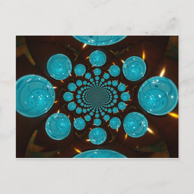 Muntliga Visningar av Cyan Ljus Kaleidoscope Art Vykort (Framsida)