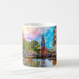Munttoren torn. Amsterdam. Nederländerna. Kaffemugg