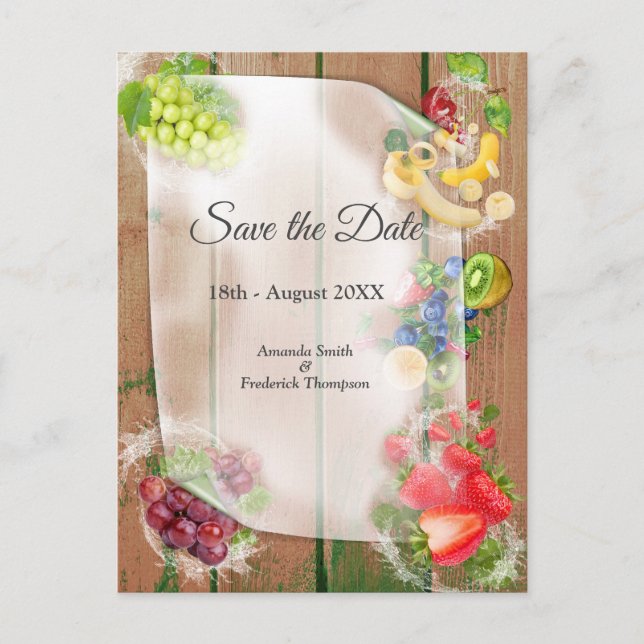 Munvattnande tropiska frukter meddelande vykort (Framsida)