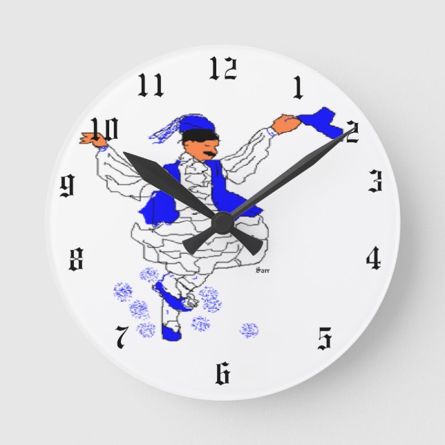 Mur Clock : Grekiska Evzone Dancing Rund Klocka (Framsida)