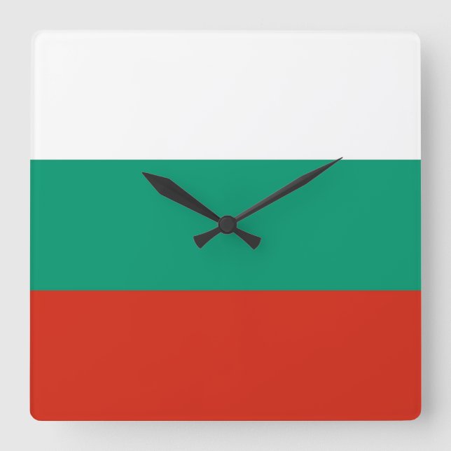 Mur Clock med Flagga från Bulgarien Fyrkantig Klocka (Framsida)