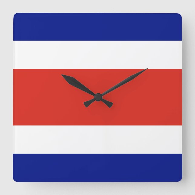 Mur Clock med Flagga från Costa Rica Fyrkantig Klocka (Framsida)