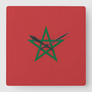 Mur Clock med Flagga från Marocko Fyrkantig Klocka