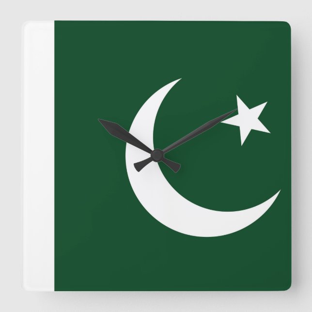 Mur Clock med Flagga från Pakistan Fyrkantig Klocka (Framsida)
