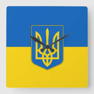 Mur Clock med Flagga från Ukraina Fyrkantig Klocka