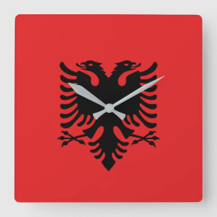 Mur Clock with Flagga of Albanien Fyrkantig Klocka