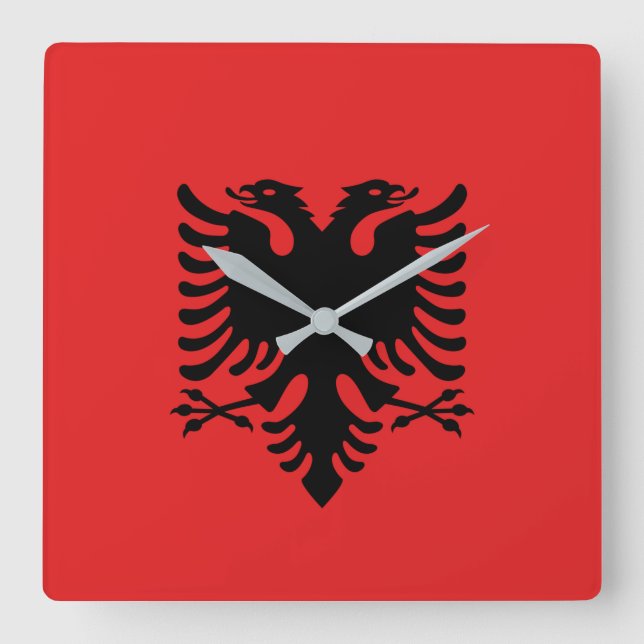 Mur Clock with Flagga of Albanien Fyrkantig Klocka (Framsida)