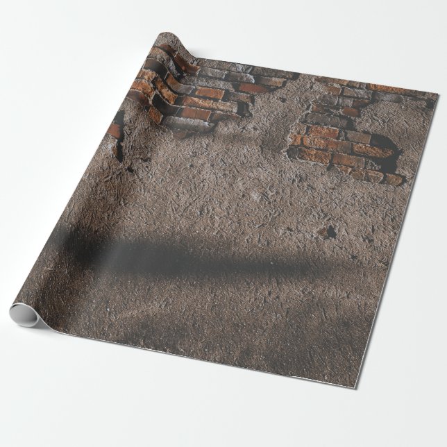 Mur med brutna tegelstenar presentpapper (Utrullad)