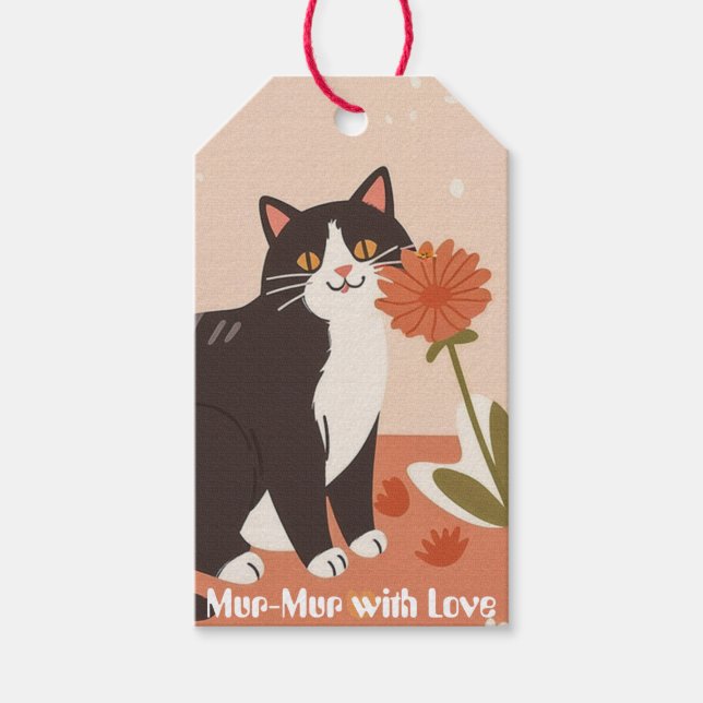 Mur-Mur med Kärlek Anpassad Söt Glad Katt Presentetikett (Framsidan)
