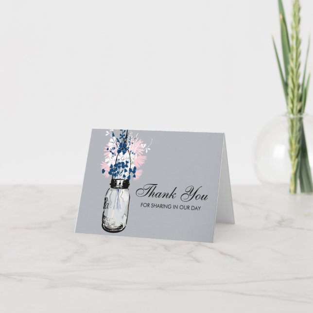 Murad glasburk fylld med vilda blommor tack kort (Framsida)