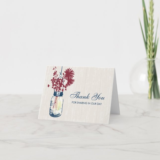 Murad glasburk fylld med vilda blommor tack kort (Framsida)