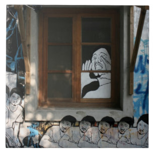 Mural på hus, Taipei, Taiwan Kakelplatta