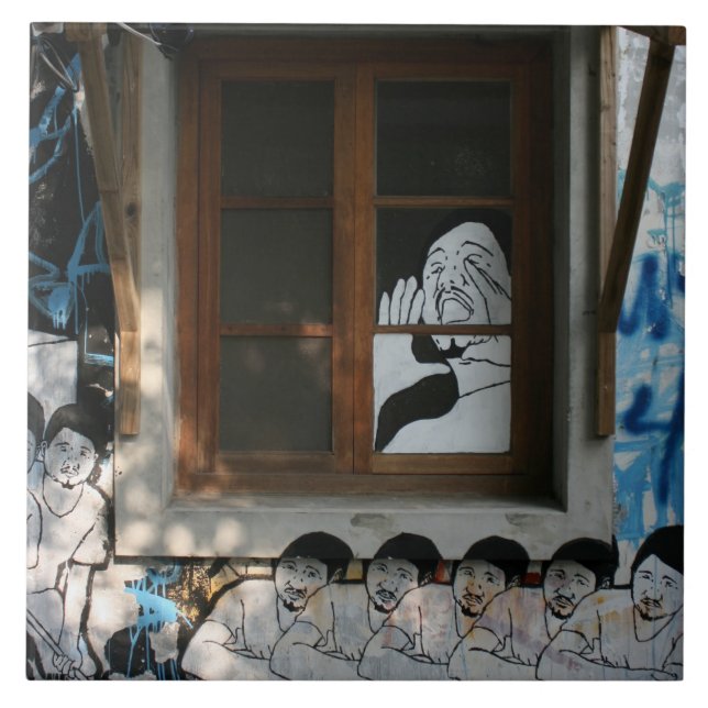 Mural på hus, Taipei, Taiwan Kakelplatta (Framsidan)