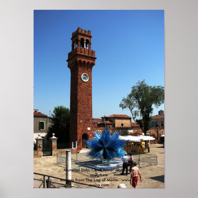 Murano, Italien Clock torn och glasskulptur Poster (Framsidan)