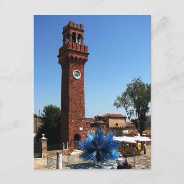 Murano, Italien Clock torn och glasskulptur Vykort (Framsida)