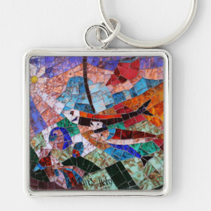 Murano mosaik fyrkantig silverfärgad nyckelring