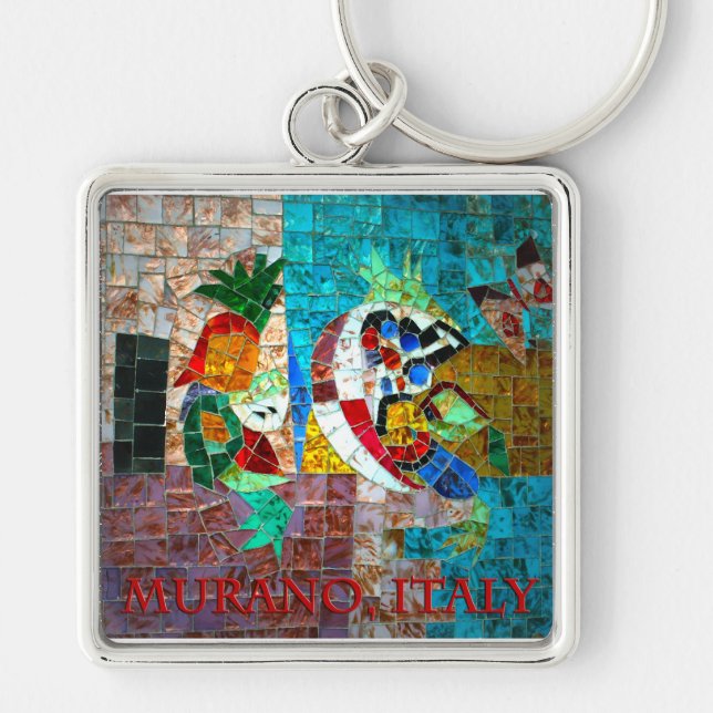 Murano mosaik III Fyrkantig Silverfärgad Nyckelring (Framsidan)