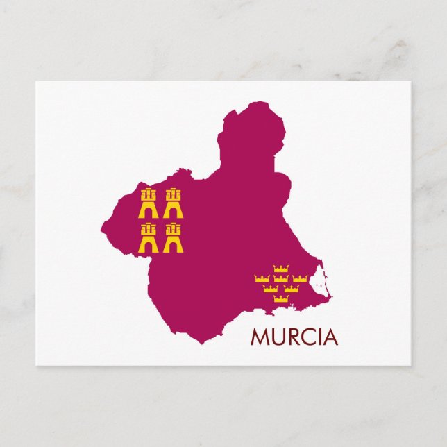 Murcia karta/flagga vykort (Framsida)