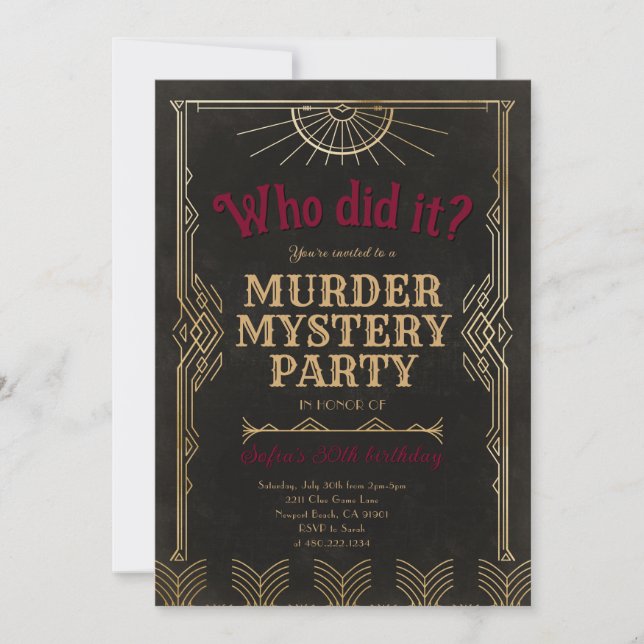 Murder Mystery Game Birthday Party Invitation Inbjudningar (Framsida)