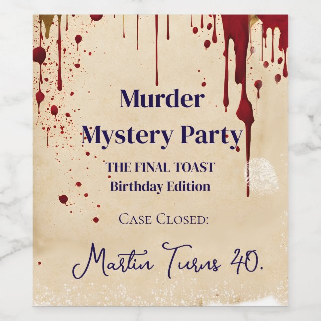 Murder Mystery Party Wine Label | “Whodunit: Anoth Vinflaska Etikett (Singel etikett)