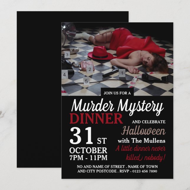 Murder Scene, Murder Myasty Halloween Middag Inbjudningar (Fram/baksida)