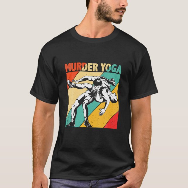 Murder Yoga Retro Vintage Wrestler Wrestling T Shirt (Framsida)