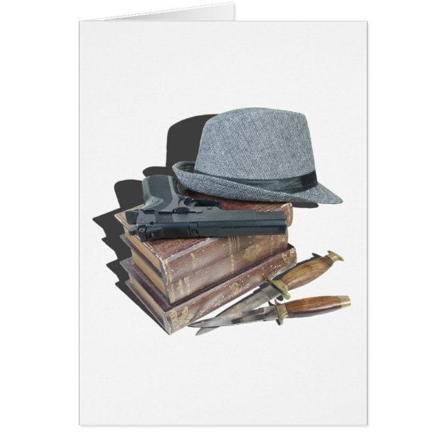 MurderMyastyBooksGunKnivesFedora042113.png Hälsningskort (Framsidan)