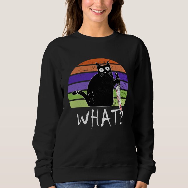 Murderous Black Cat Saying What With Knife Hallowe T Shirt (Framsida)
