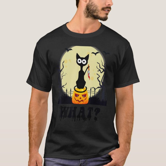 Murderous Black Cat With bloody Knife Halloween Co T Shirt (Framsida)