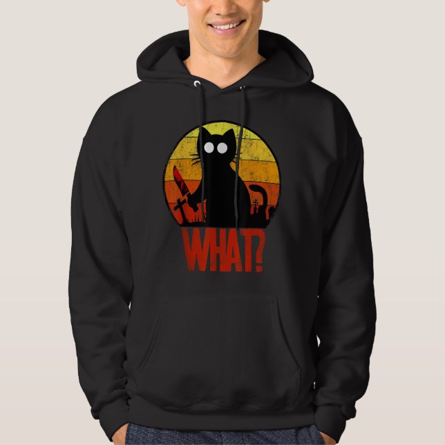 Murderous Black Psycho Cute Cat What Knivar Christ Hoodie (Framsida)