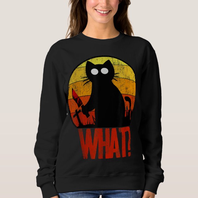 Murderous Black Psycho Cute Cat What Knivar Christ T Shirt (Framsida)