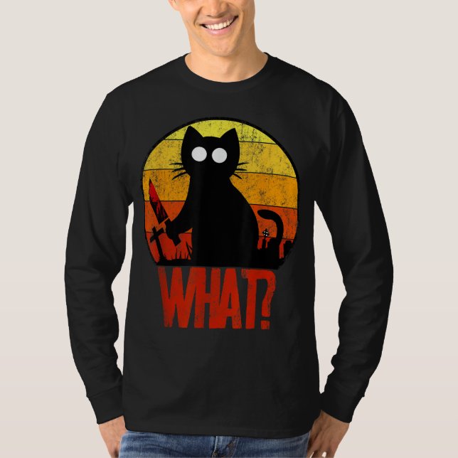 Murderous Black Psycho Cute Cat What Knivar Christ T Shirt (Framsida)