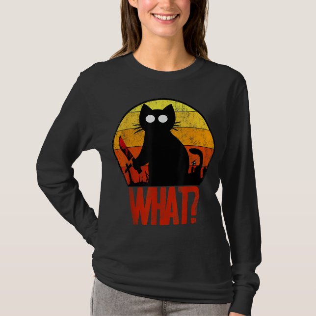 Murderous Black Psycho Cute Cat What Knivar Christ T Shirt (Framsida)