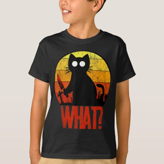 Murderous Black Psycho Cute Cat What Knivar Christ T Shirt (Framsida)