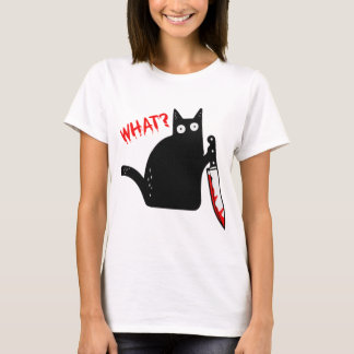 Murderous Cat Holding Knivar Halloween Costume Cat T Shirt