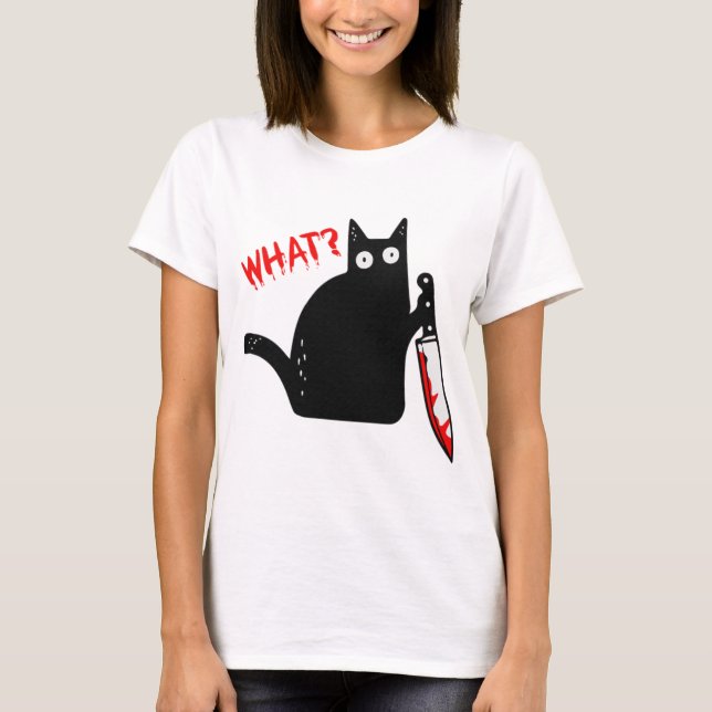 Murderous Cat Holding Knivar Halloween Costume Cat T Shirt (Framsida)