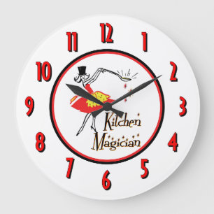 Muren Clock för Magician Red Numbers Stor Klocka