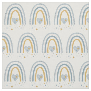 Muren Dusty Blue Guld Rainbow Stars Baby Nursery Tyg
