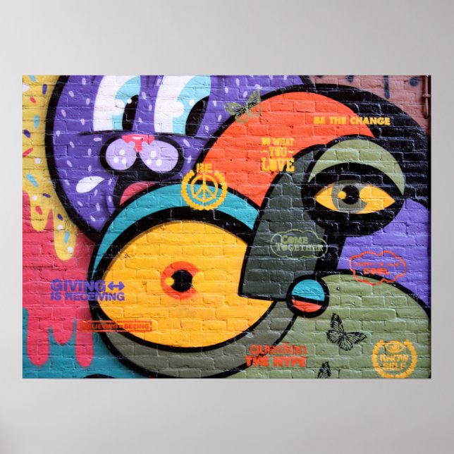 Muren graffiti öga Peace and Kärlek meddelande pos Poster (Framsidan)