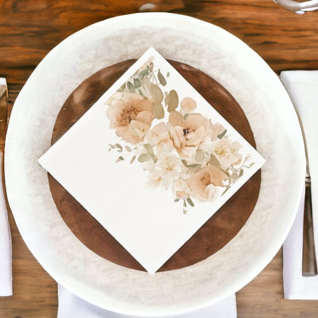 Muret elegant bröllop-blomma pappersservett (Elegant Wedding Flower Muted Peach Napkins from Ricaso)