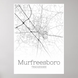 Murfreesboro Karta - Tennessee - City Karta Poster