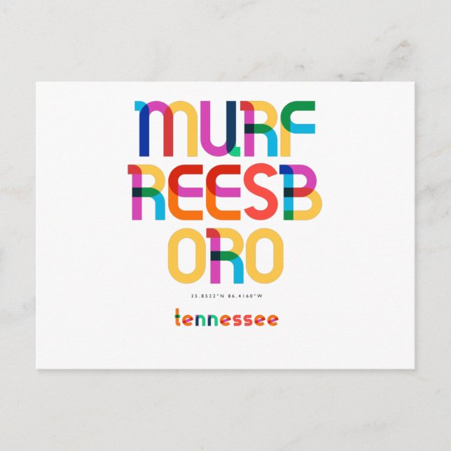 Murfreesboro Tennessee Mid Century, Pop Art Vykort (Framsida)