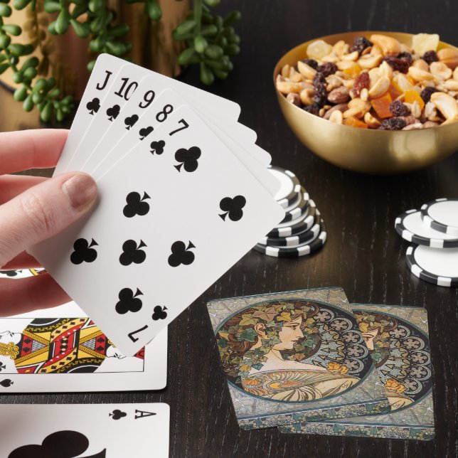 Murgröna Hår Flicka Målning av Alphonse Mucha Casinokort (På plats)