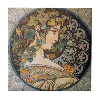 Murgröna Hår Flicka Målning av Alphonse Mucha Kakelplatta