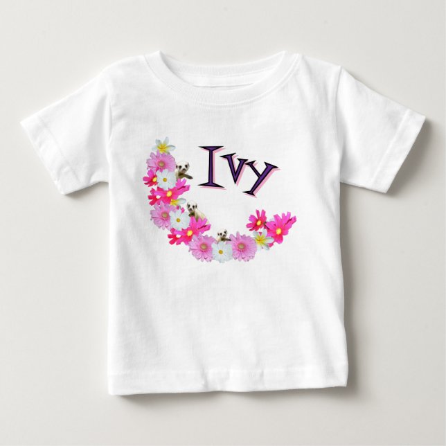 Murgröna Namn Med Bebis Surikat Blomsterkrans, T Shirt (Framsida)